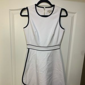 Calvin Klein White Dress with Black Edging and Drape Detail